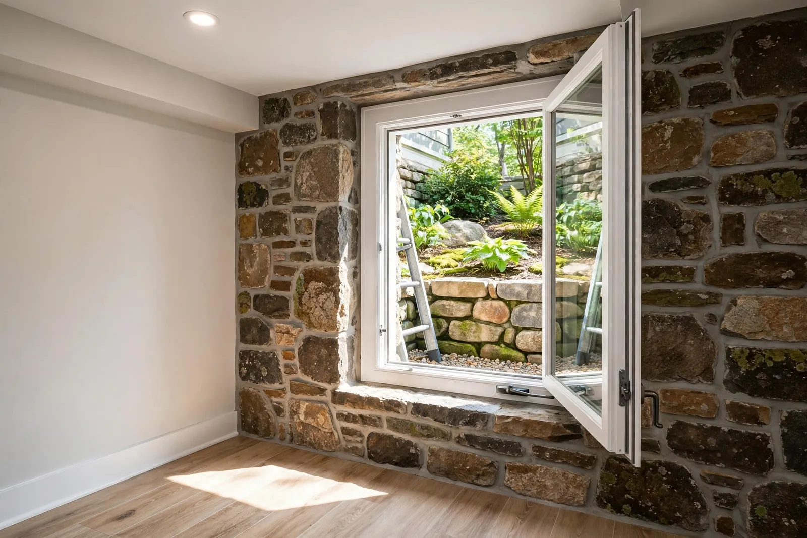 Stone Foundation Egress Windows — Stone Foundation Egress Installation in Wakefield by Waldorf Egress Window Company
